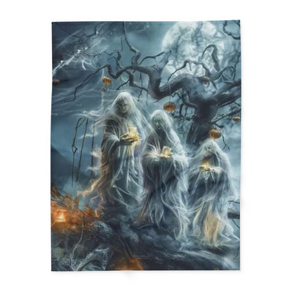 Elegant Decorative and Warm Halloween Spooky Arctic Fleece Blanket depicting mystical spirits in a haunting forest scene, designed for ultimate comfort and Halloween charm.