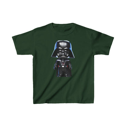 Elegant Kids Cute Darth Vader T-shirt in heavy cotton, showcased in a refined dark green hue, perfect for discerning young fans of Star Wars.