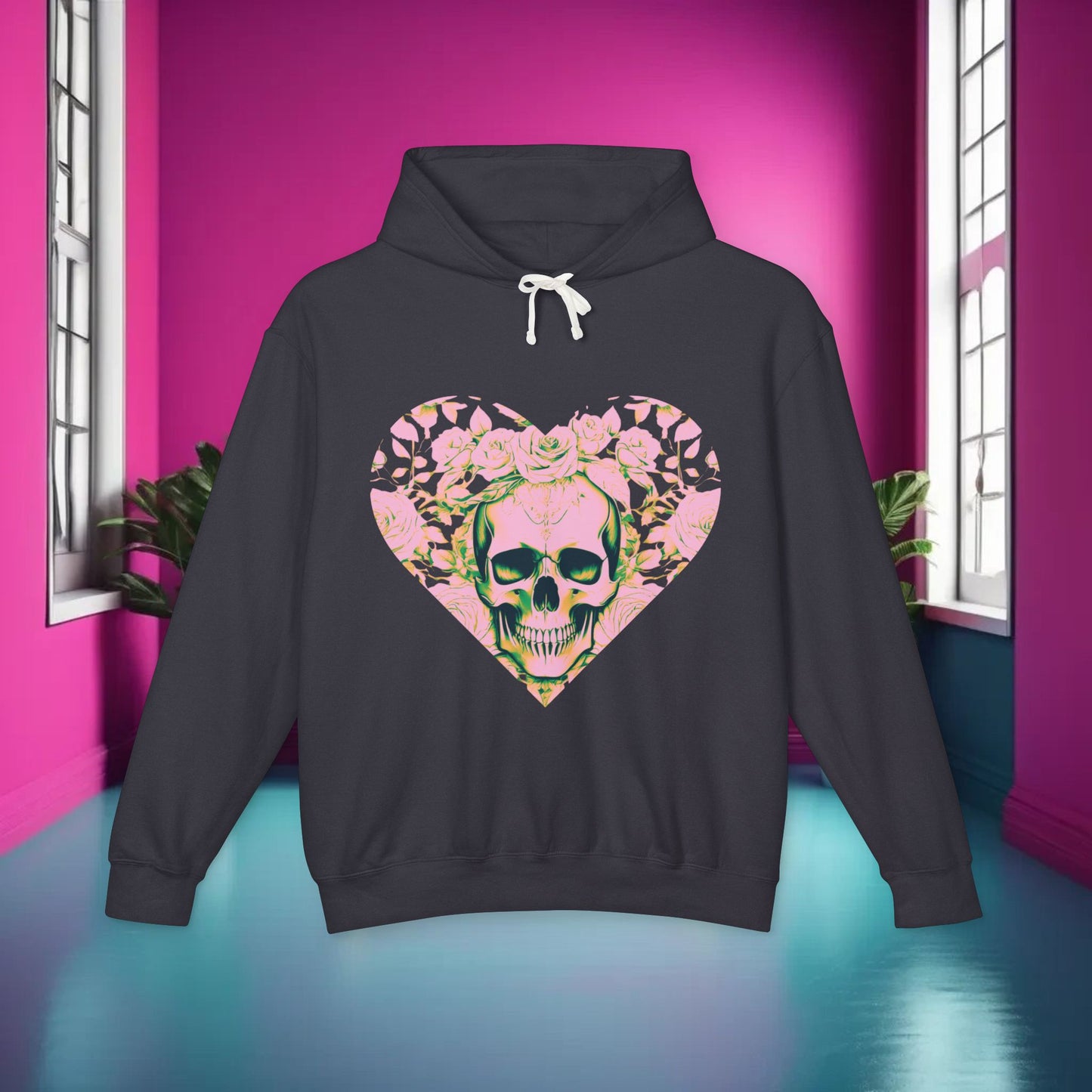 Skull and Roses Lightweight Hoodie, Unisex Edgy Designer Sweatshirt, Hipster