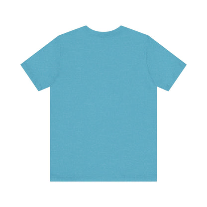 Sophisticated blue back view of the Sabrina Carpenter Inspired Unisex Short Sleeve Tee with vibrant lipstick print, perfect for casual outings.