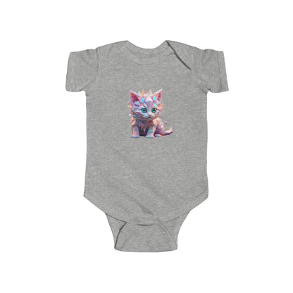 Luxurious Kitten Bodysuit in grey for infants, featuring a geometric kitten design, perfect for stylish baby outfits.