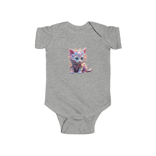 Luxurious Kitten Bodysuit in grey for infants, featuring a geometric kitten design, perfect for stylish baby outfits.
