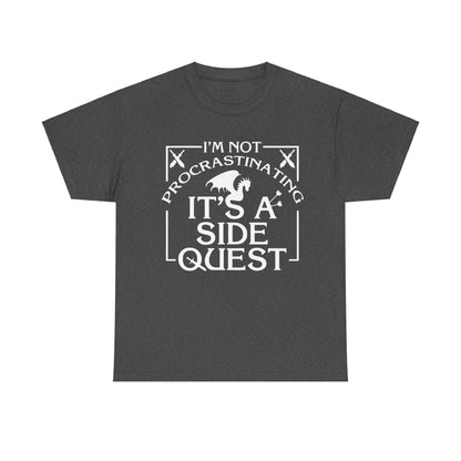 Luxury Unisex Graphic Tee: "It's A Side Quest" displayed in a charcoal colour, showcasing elegant typography and a dragon graphic representing adventurous spirit.