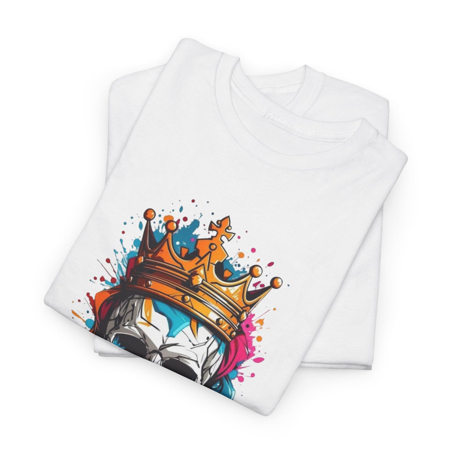 MENS Funny T Shirt GOLDEN Skull CROWN Design BLUE:PINK:ORANGE TEE Unisex Women's