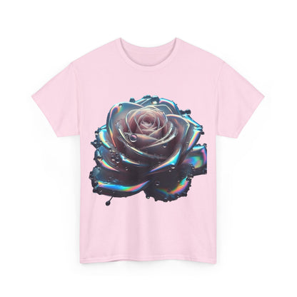Ethereal Rose Tee Unisex Graphic T-Shirt featuring an exquisite iridescent floral design on a soft cotton backdrop, perfect for adding a touch of elegance to your wardrobe.