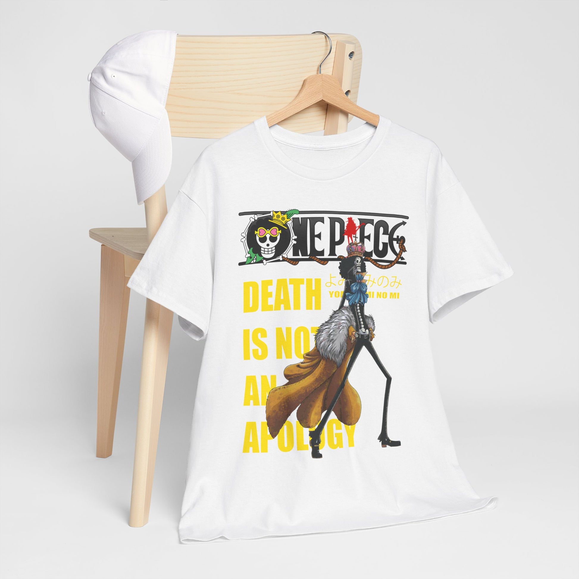 Chic white graphic t-shirt featuring an artistic One Piece design with vibrant colours and compelling typography, a must-have for high-end anime collectors.