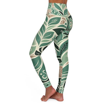 Thea Sinclair High-Waisted Yoga Leggings in Pastel Green, featuring a modern block print design, showcasing elegance and comfort for workouts and casual wear.