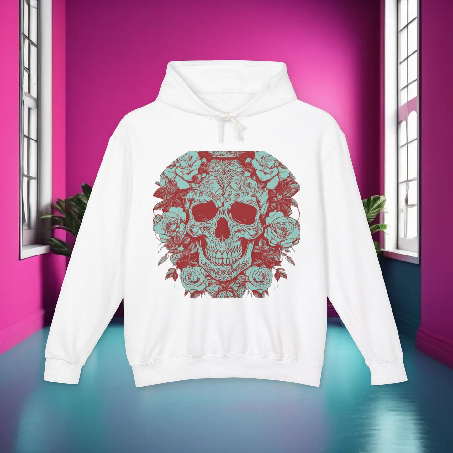 Skull and Roses Lightweight Hoodie, Unisex Edgy Designer Sweatshirt, Hipster