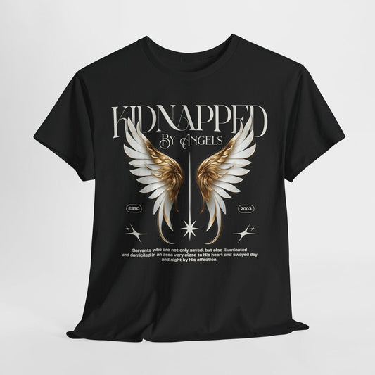 Stylish Men's T-Shirt with Ornate Angel Wings Design - KIDNAPPED BY ANGELS 2003