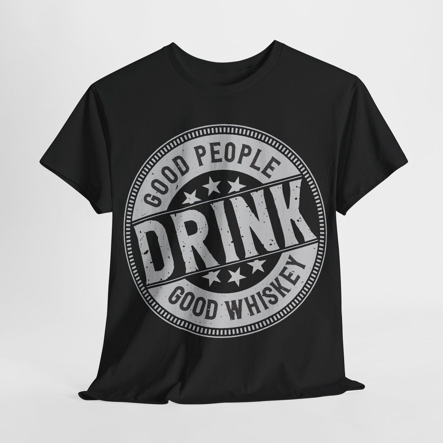 "Vintage Good People Drink Good Whiskey Men's T-Shirt with Retro Logo Design"