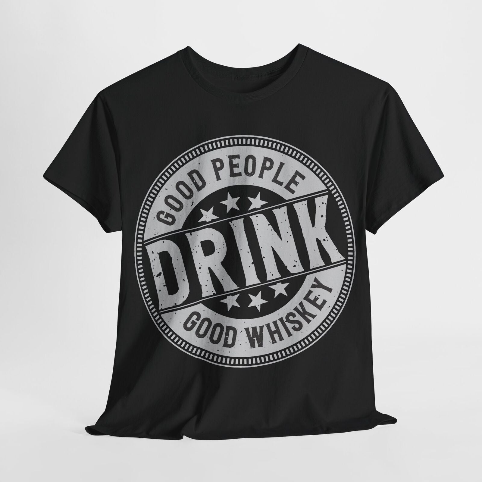 "Vintage Good People Drink Good Whiskey Men's T-Shirt with Retro Logo Design"