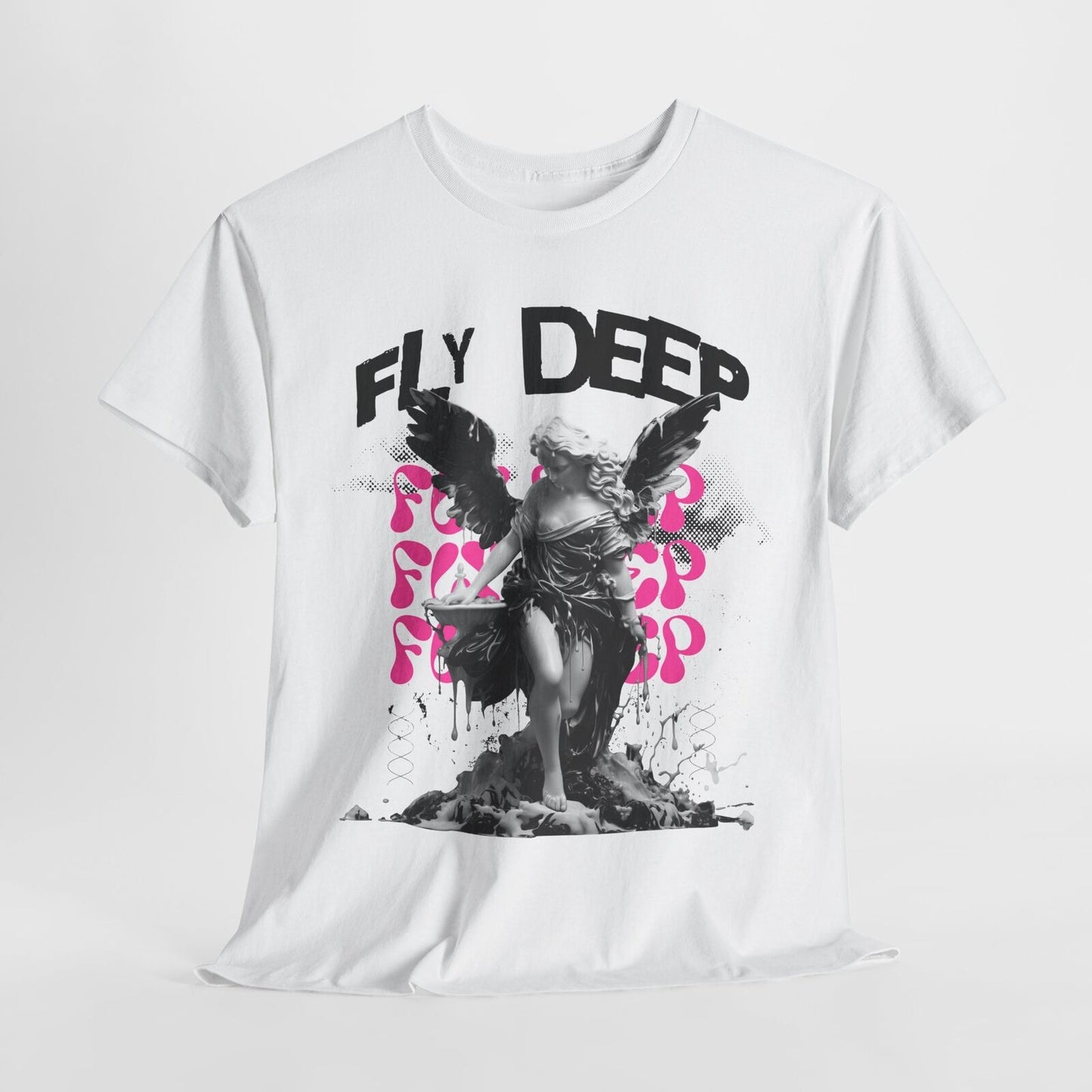 Men's T-Shirt with Grayscale Angel Graphic Bold FLY DEEP Design, Artistic Style