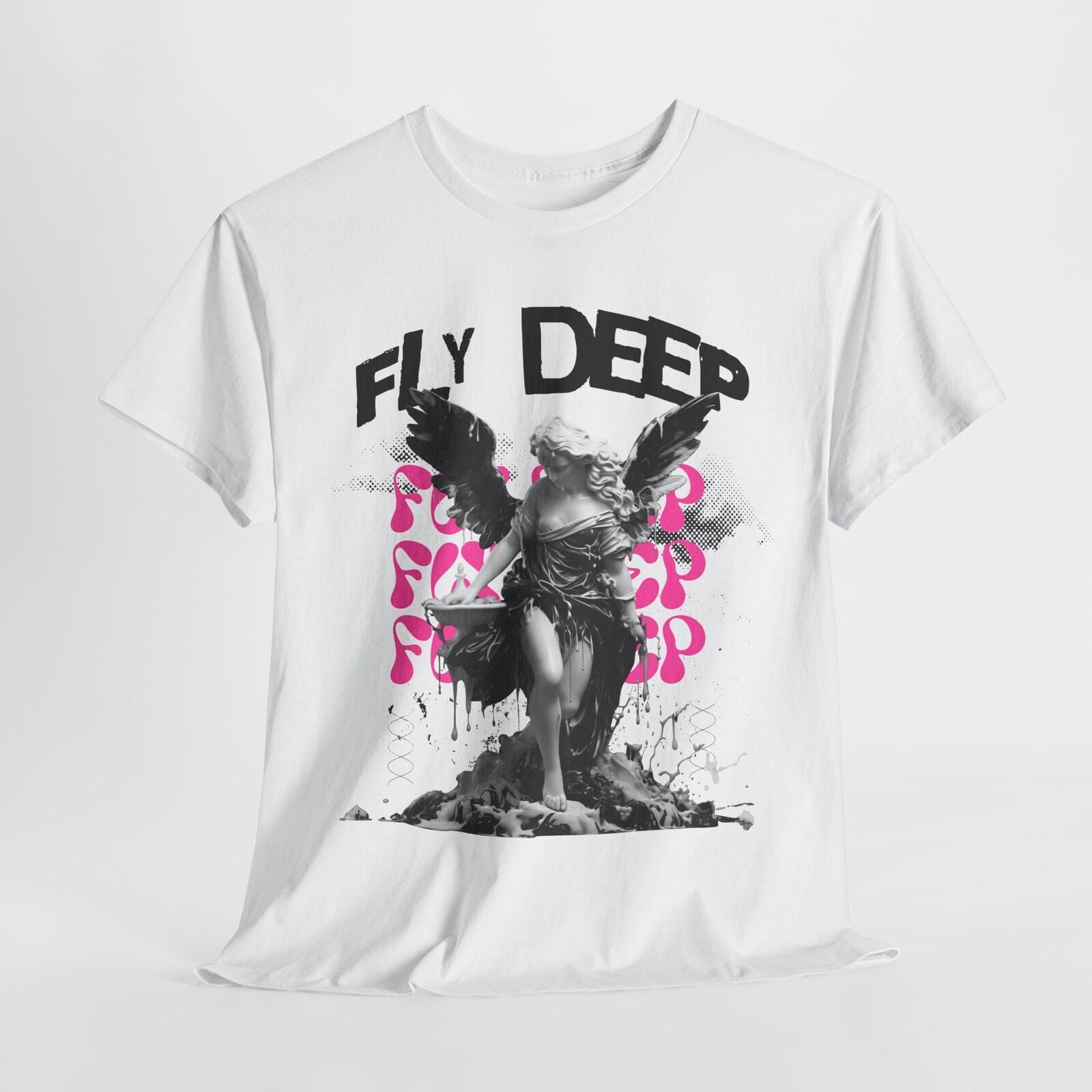 Men's T-Shirt with Grayscale Angel Graphic Bold FLY DEEP Design, Artistic Style