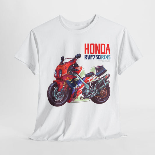 Vibrant Honda RVF750 RC45 T-Shirt: Hand-Drawn Motorcycle Art for Enthusiasts!