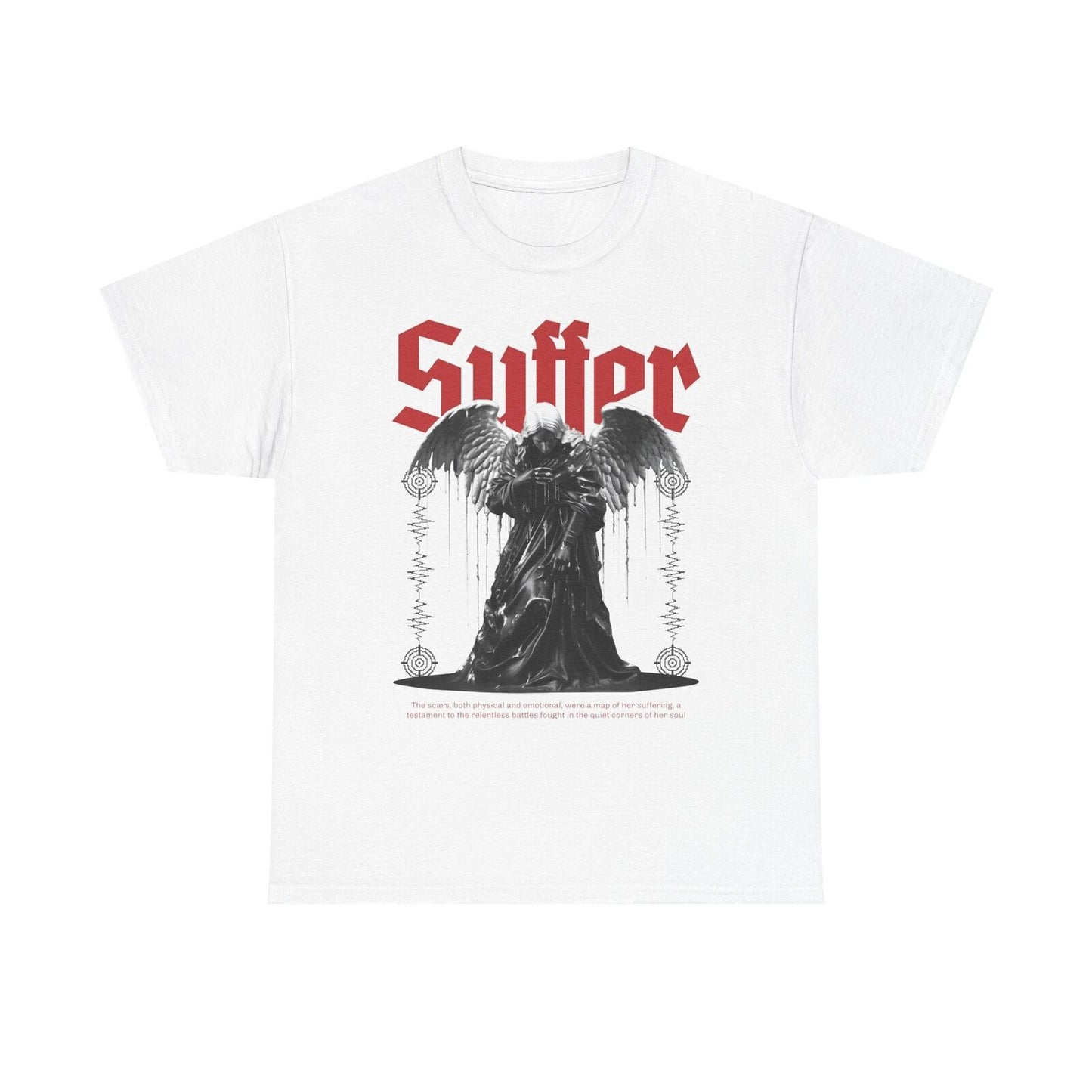 Mens Graphic T-Shirt: Angel Design Featuring Grayscale Art, Suffering Theme More