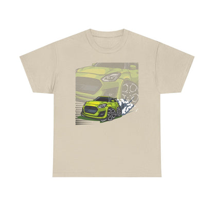 Dynamic Lime Green Car T-Shirt Speedy Suzuki Swift Graphic for Enthusiasts