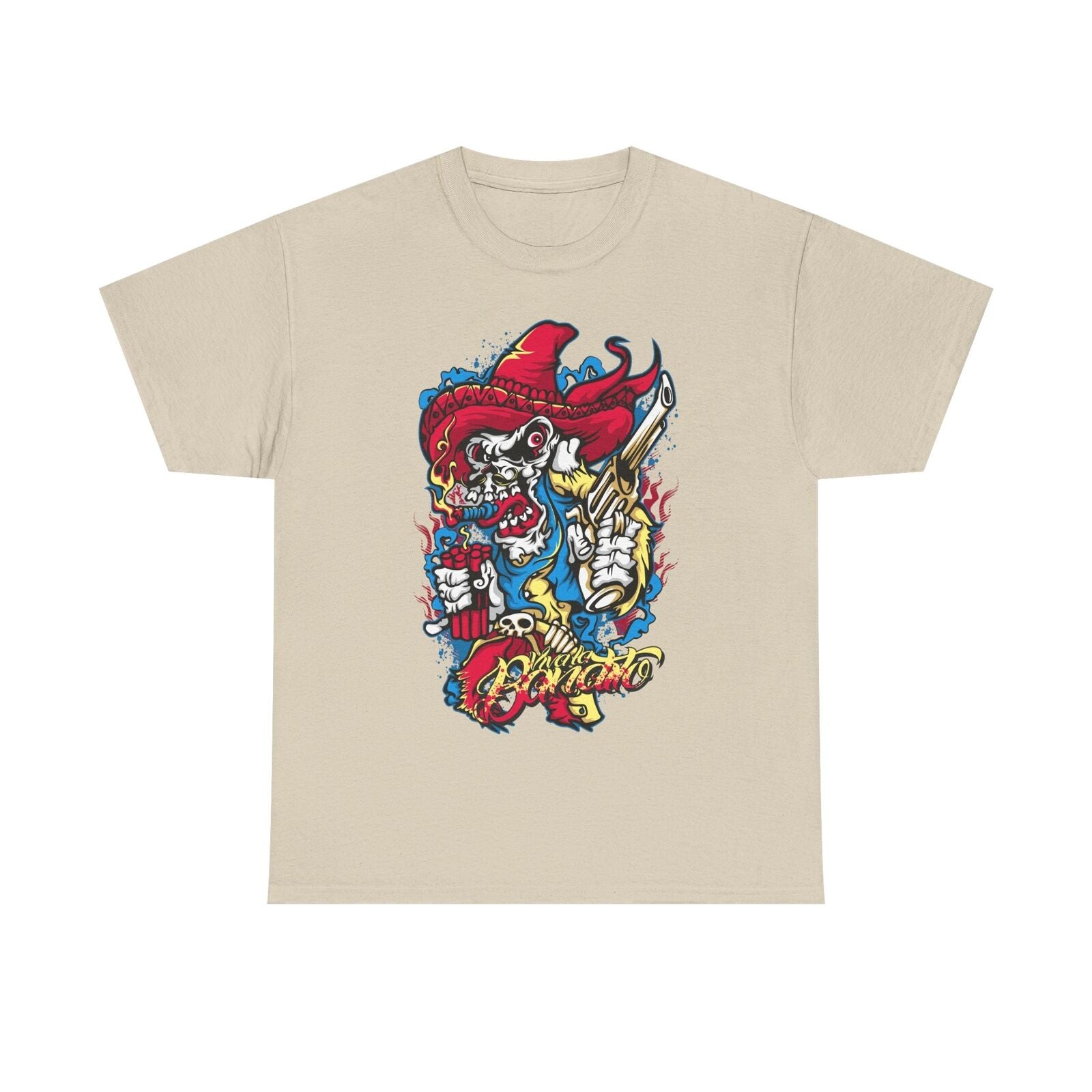 Men's T-Shirt with Bold Skull & Sombrero Graphic Design - Bandito Dynamic Style