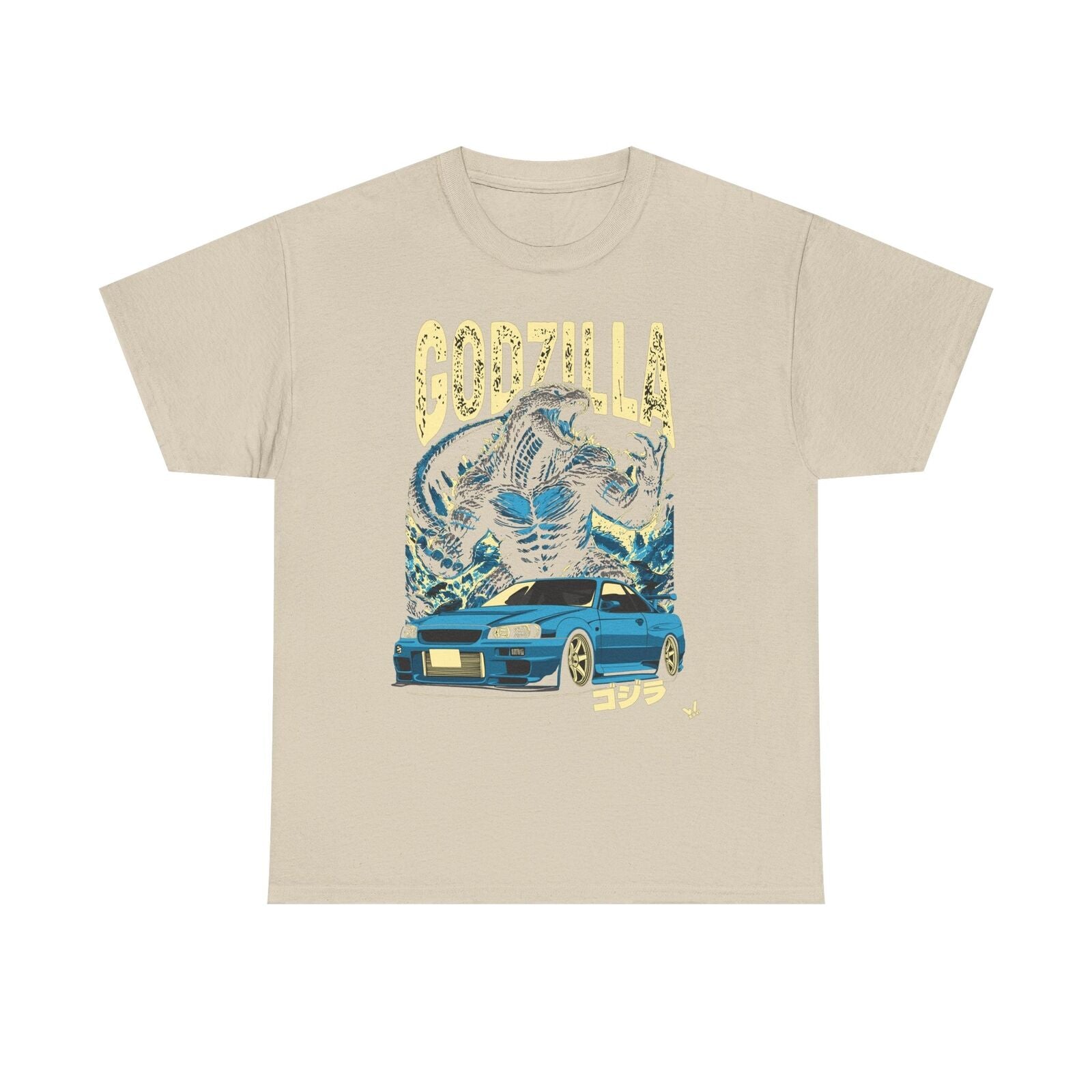 Epic Godzilla & Nissan Skyline R34 T-Shirt: Bold Graphic Japanese Culture Design