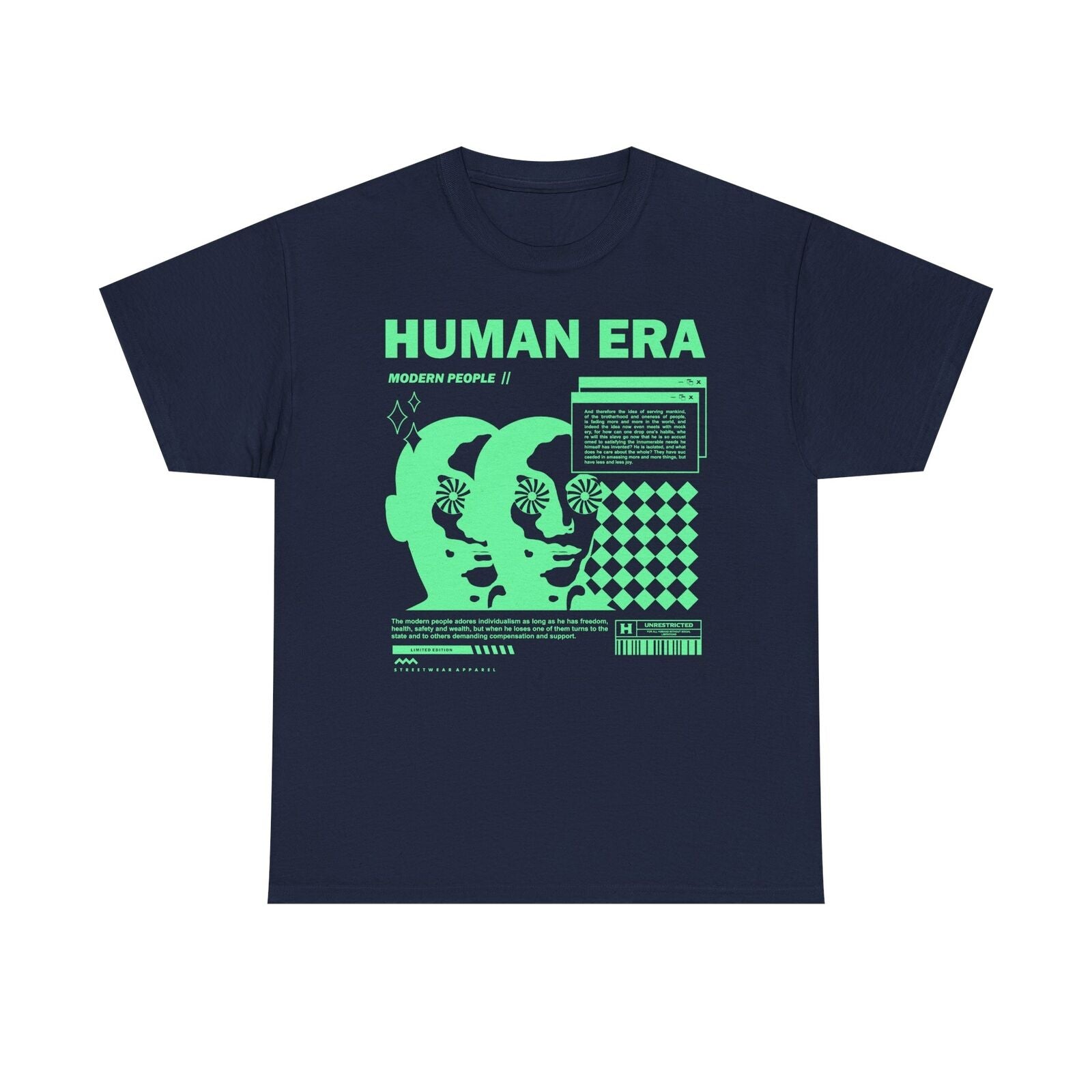Modern People T-Shirt: Unique Human Era Design with Mint-Green Graphic Artistry