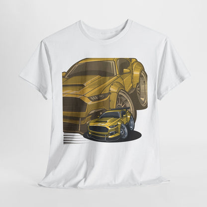 Dynamic Mustang Duo T-Shirt: Bold Cartoon Design for Car Enthusiasts!