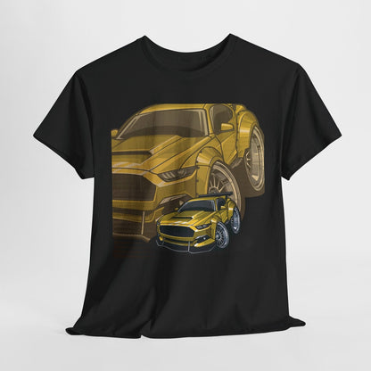 Dynamic Mustang Duo T-Shirt: Bold Cartoon Design for Car Enthusiasts!
