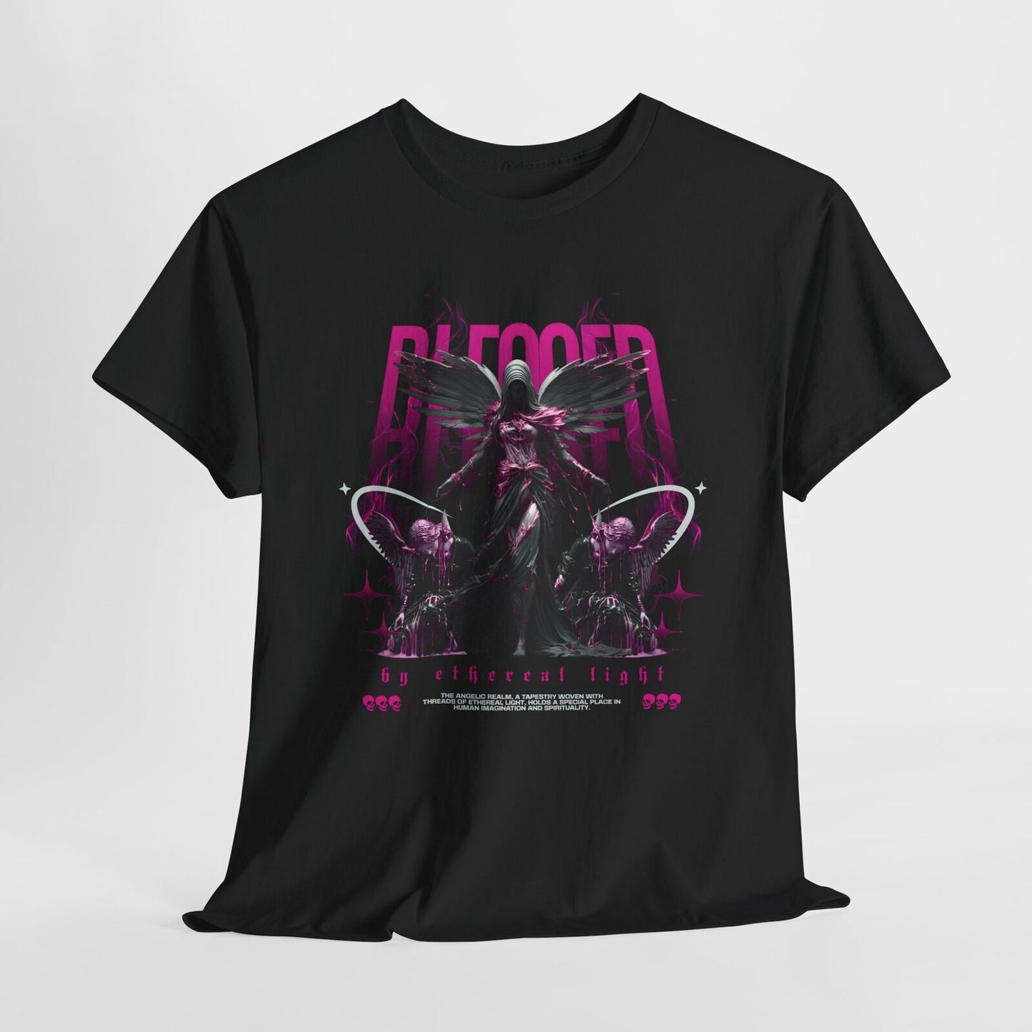 Mens Graphic T-Shirt with Mystical Angel Design 'Blessed' Font Gothic Aesthetic