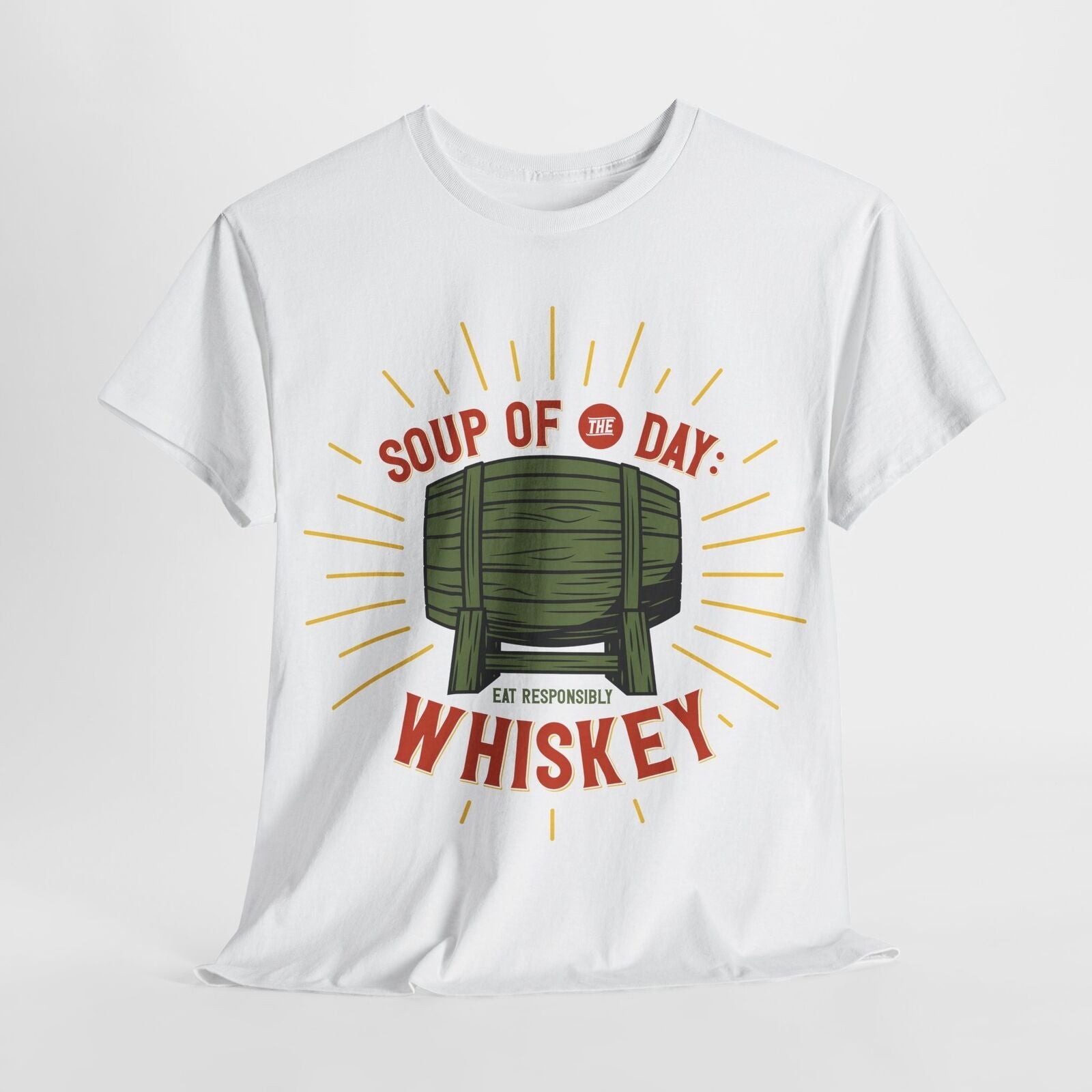 Vintage Men's T-Shirt: Retro Whiskey Barrel Design with "Soup of the Day" Text