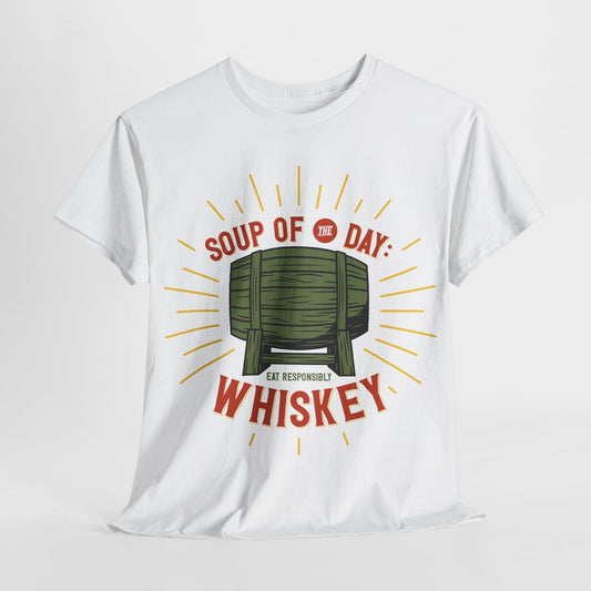 Vintage Men's T-Shirt: Retro Whiskey Barrel Design with "Soup of the Day" Text