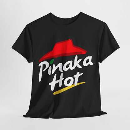 "Funny Men's T-Shirt: Pinaka Hot Logo Parody, Pizza Hut Style Humor Design"