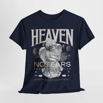 Heaven No Tears Graphic Men's T-Shirt Cherubic Angel Design with Celestial Style