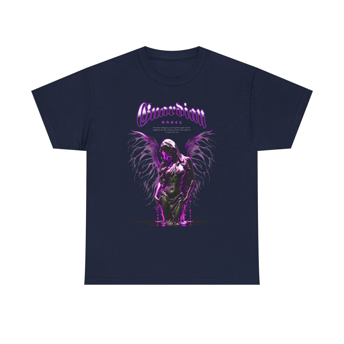 Mens T-Shirt with Unique Guardian Angel Design - Stylish Dark Gray & Magenta Art