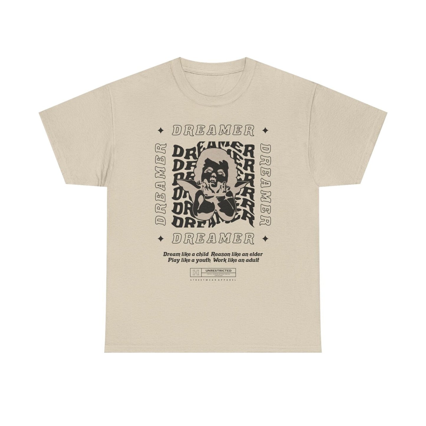 Stylish Men's T-Shirt with Dreamer Graphic, Cherub Design & Bold Slogan Artwork