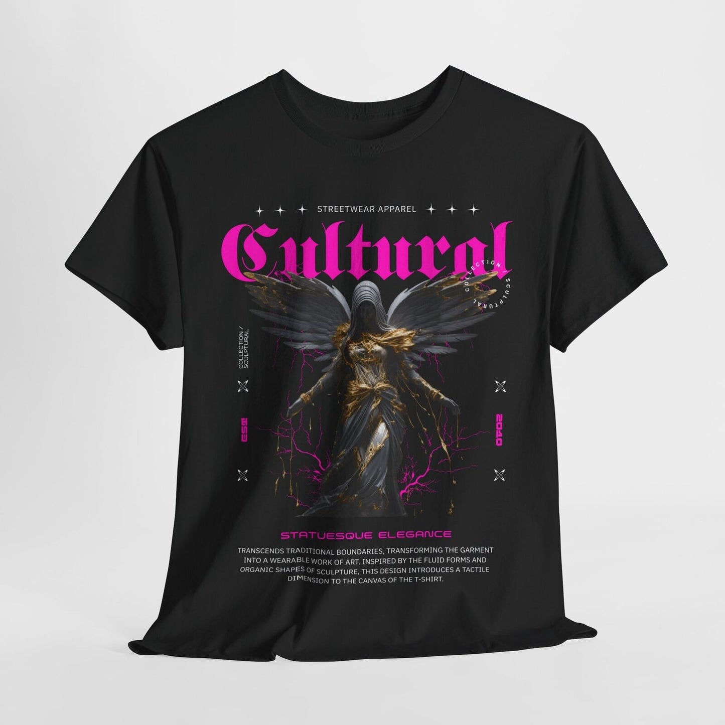 Statuesque Elegance Men's T-Shirt: Cultural Angel Sculpture Graphic Design Art