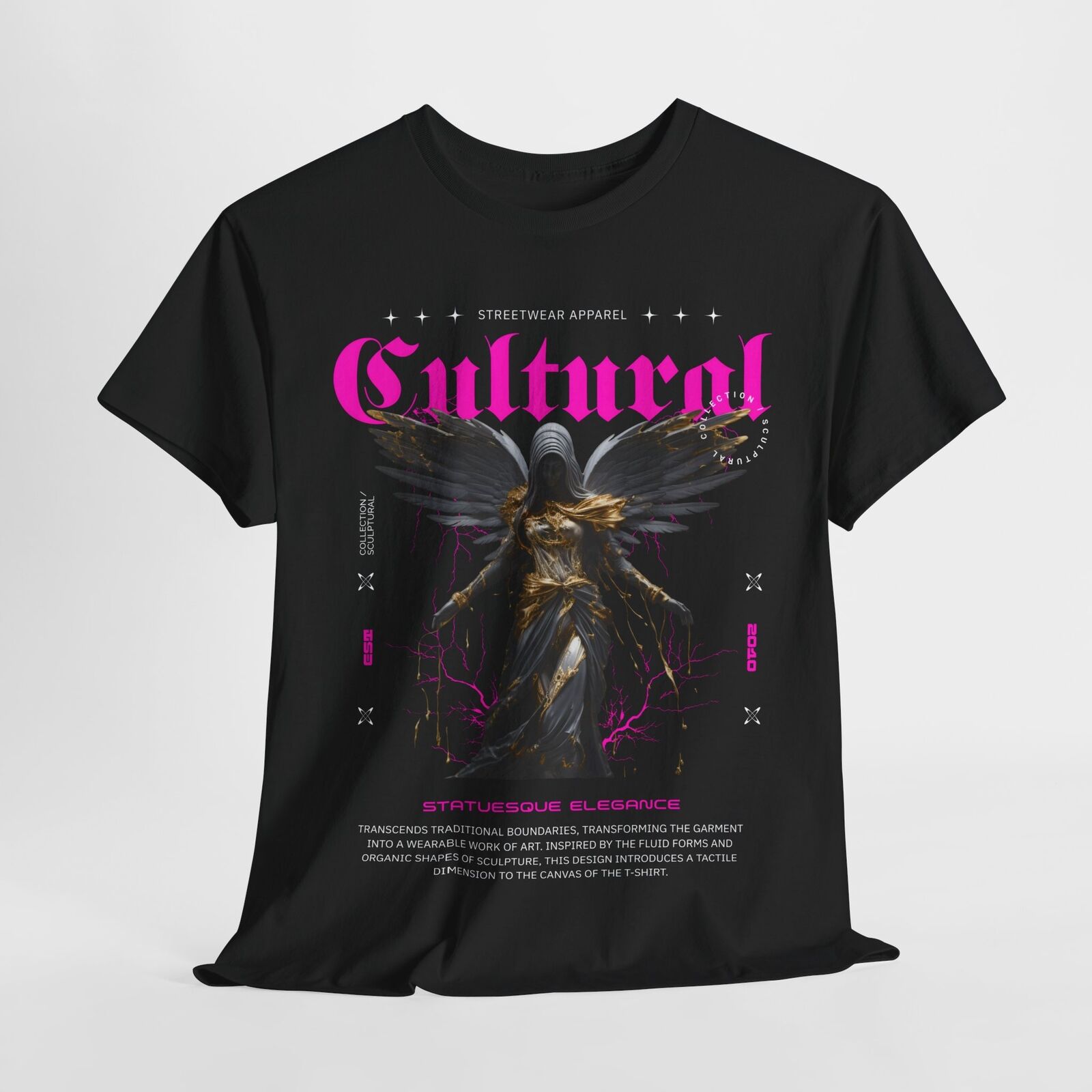Statuesque Elegance Men's T-Shirt: Cultural Angel Sculpture Graphic Design Art