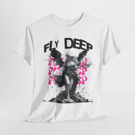 Men's T-Shirt with Grayscale Angel Graphic Bold FLY DEEP Design, Artistic Style