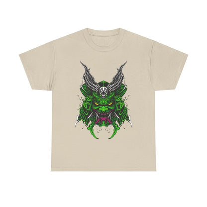 "Men's T-Shirt with Vibrant Demonic Samurai Mask Graphic - Bold, Unique Design"