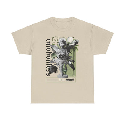 Stylish Men's T-Shirt Featuring Grayscale Angel Artwork and Gothic Floral Design