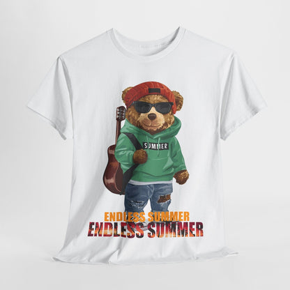 Endless Summer Teddy Bear Men's T-Shirt - Cool Bear in Hoodie with Guitar Design