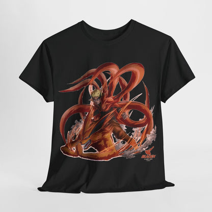 "Dynamic Men's T-Shirt with Anime Man & Fox Illustration in Vibrant Colors"