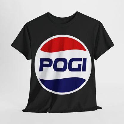 "Funny Men's T-Shirt with Parody Pepsi Logo - Unique Pogis Graphic Tee Design!"