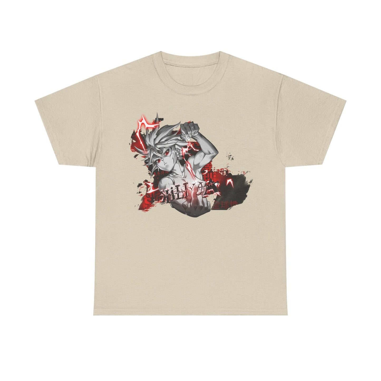 Dynamic Anime Men's T-Shirt with Bold Black and White Illustration, Red Accents