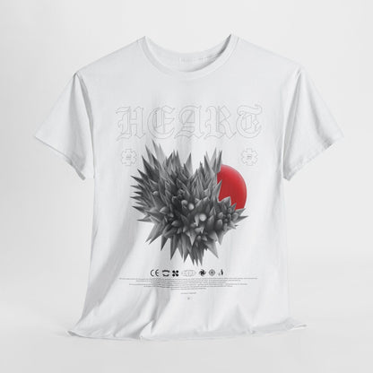 Stylish Gothic Heart T-Shirt Design  Abstract Spiky Cluster & Vibrant Red Circle