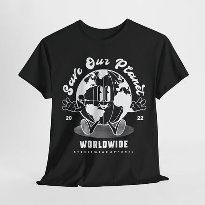 Save Our Planet Men's T-Shirt Retro Globe Graphic | Worldwide Streetwear Apparel