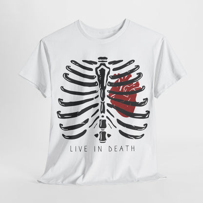 "Live in Death Men's T-Shirt: Bold Ribcage Heart Design, Stylish Unique Apparel"