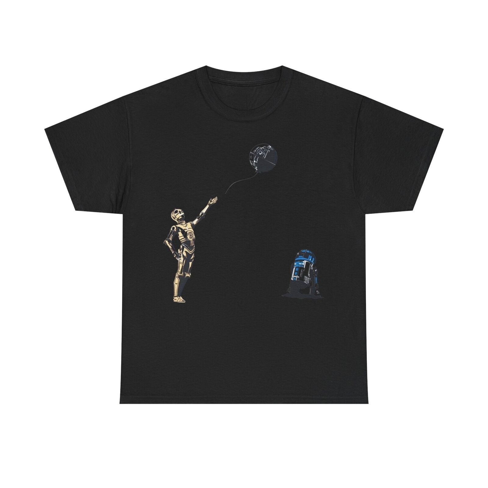 Star Wars T-Shirt - C-3PO & R2-D2 with Death Star Balloon - Funny Graphic Men's