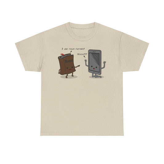 Hilarious "I AM YOUR FATHER!" T-shirt: Cartoon Book vs. E-Reader Showdown Fun!