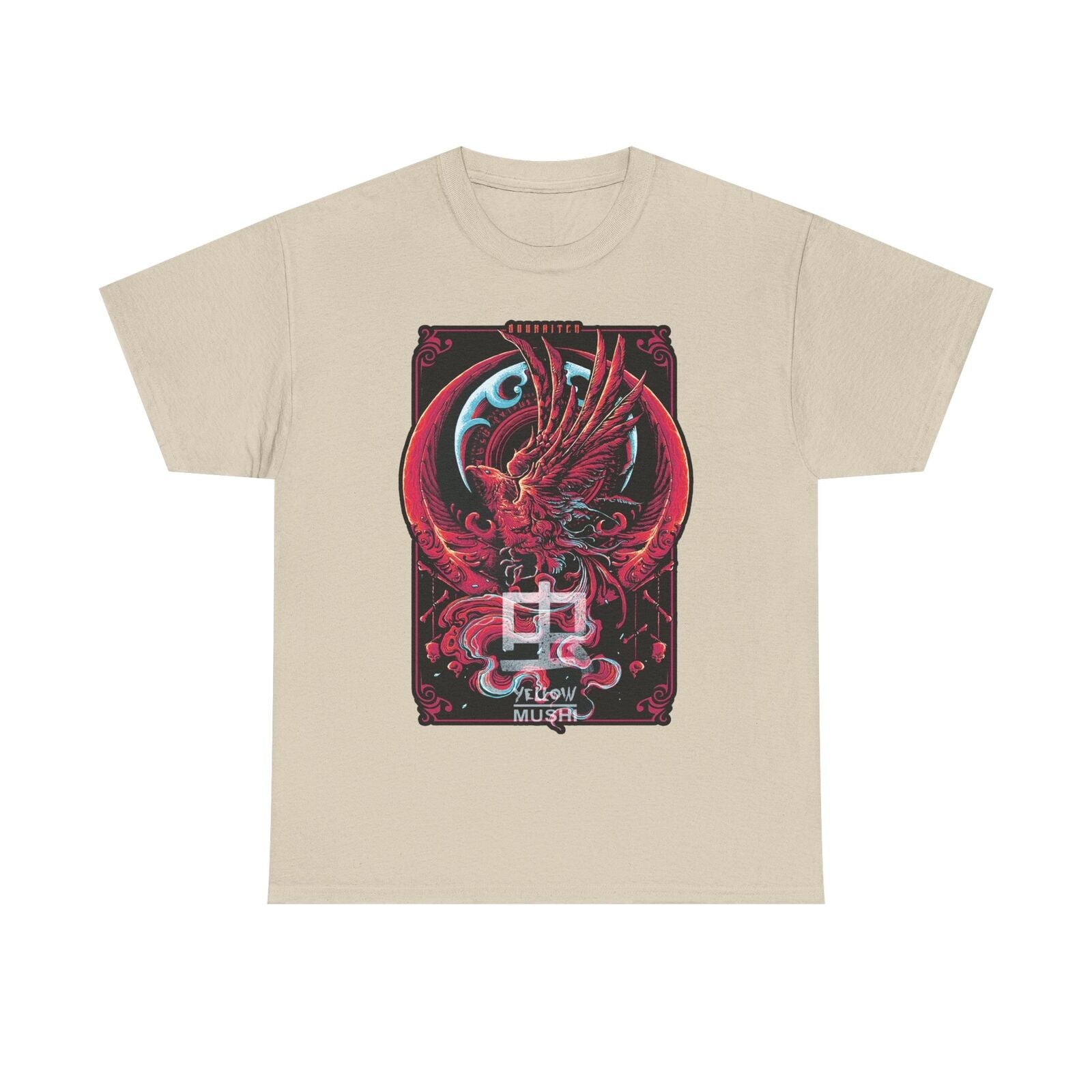Vibrant Men's T-Shirt: Mythical Phoenix Graphic Art with Ornate Swirls & Details