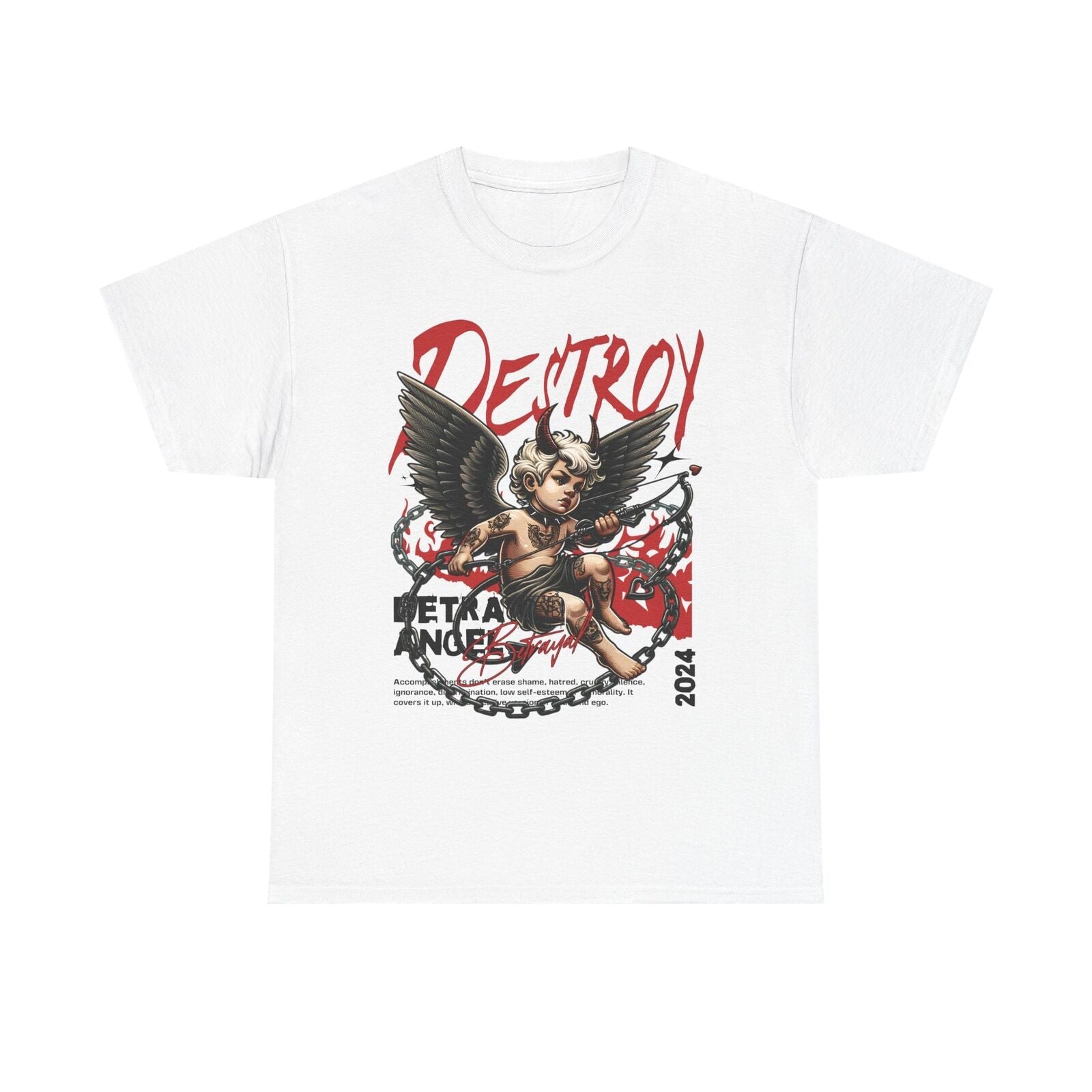 Rebellious Men's T-Shirt: Cherubic Angel with Punk Aesthetic & Bold 'Destroy'