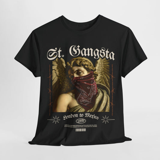 "St. Gangsta Men's T-Shirt: Angel Graphic, Urban Streetwear, Unique Design"