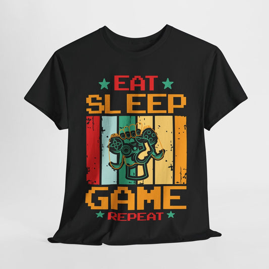 "Funny Men's Retro T-Shirt: EAT SLEEP GAME REPEAT Graphic Tee Gamers Lifestyle!"